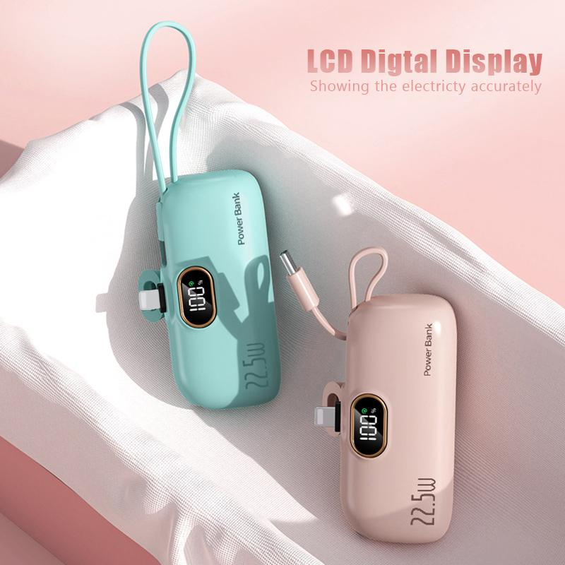 22.5W Mini Portable Charger Power Bank with 3 Output Ports, 5000Mah Fast Charging Battery Pack with LED Display