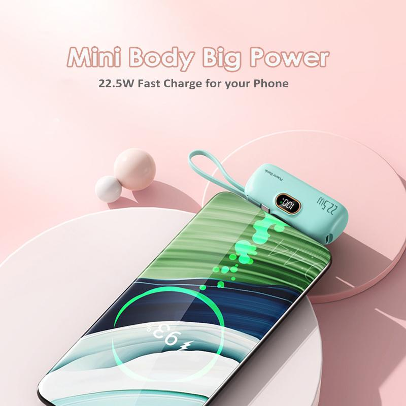 22.5W Mini Portable Charger Power Bank with 3 Output Ports, 5000Mah Fast Charging Battery Pack with LED Display